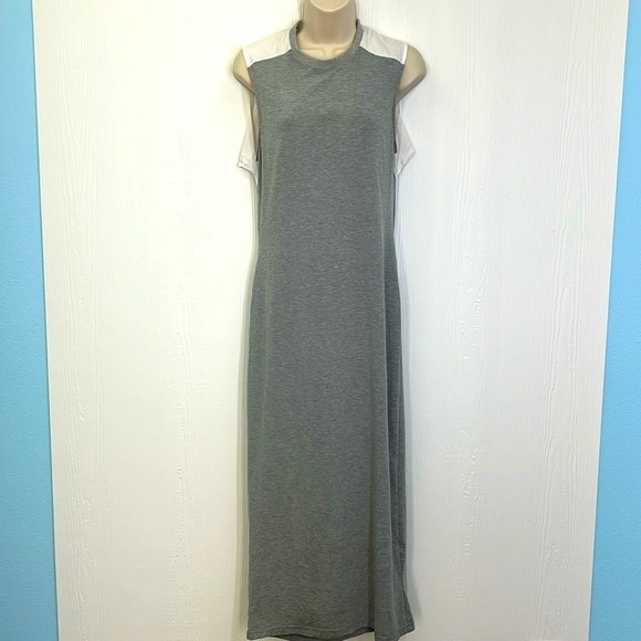 English Factory - Grey And White Sleeveless Button And Scoop Back Maxi Dress M - Picture 1 of 11